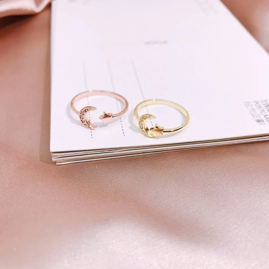 

Real 925 Sterling Silver Luxury Openable Rings Exquisite Dazzling Moissanite Charming Shiny Ring Women Enchanting Moon and Star
