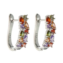 Роскошные серебряные серьги-гвоздики 925 пробы, красочный Циркон, серьги-гвоздики u-образной формы для женщин, ювелирные изделия 3 цвета