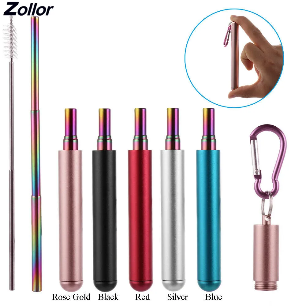 

Stainless Steel Collapsible Straw Set Reusable Telescopic Drinking Straw Portable Straw For Travel Metal Drink Straw Brush