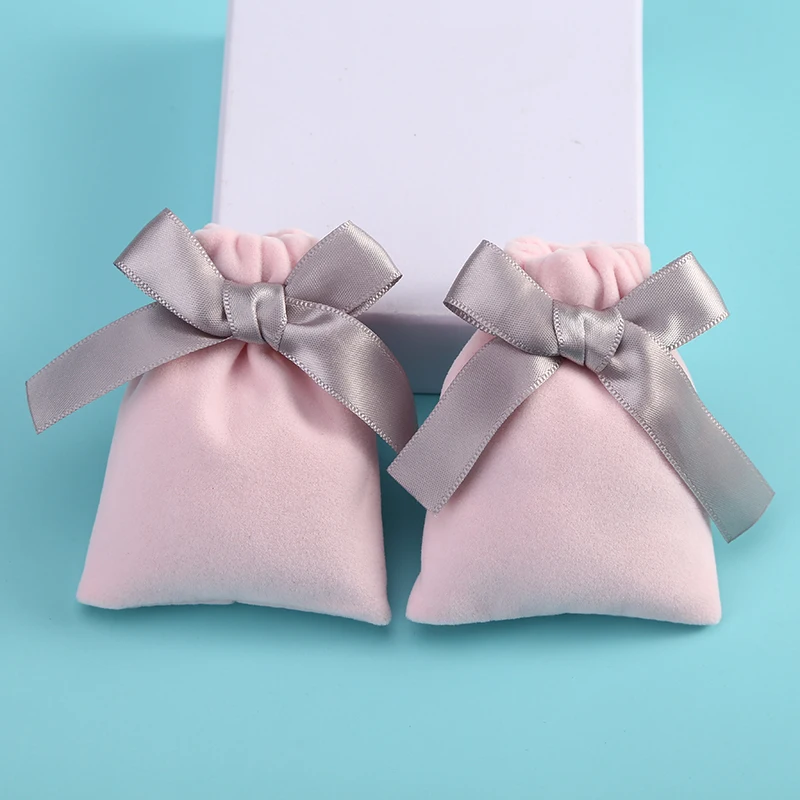 50pcs Jewelry Bag Velvet Bags with Silk Ribbon Jewelry Packaging Pouches for Wedding Party Candy Gift Present Bag Custom Logo