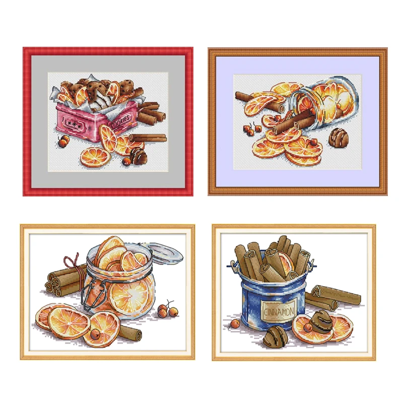 Cross stitch kit lemon print canvas aida 14ct 11ct count stitches embroidery DIY handmade