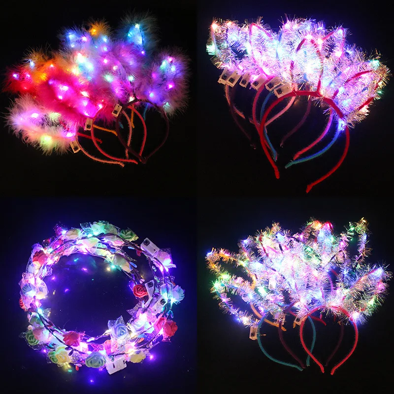 10 шт. светодиодные мигающие кошачьи ушки светящиеся цветочные ленты для волос