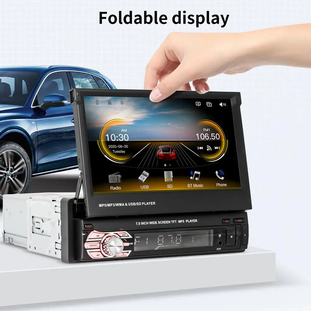 

7 Inch Car Wireless Foldable Mp5 Player Support Subwoofer Player Touch Screen Car Radio 1Din Car Stereo Radio Support Subwoofer