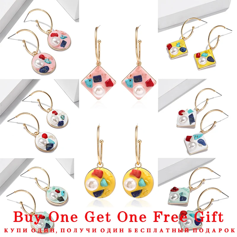 

New Korean Candy Color Women Earrings Acrylic Earrings Fashion Gold Round Square Geometric Pendant Brincos Jewelry
