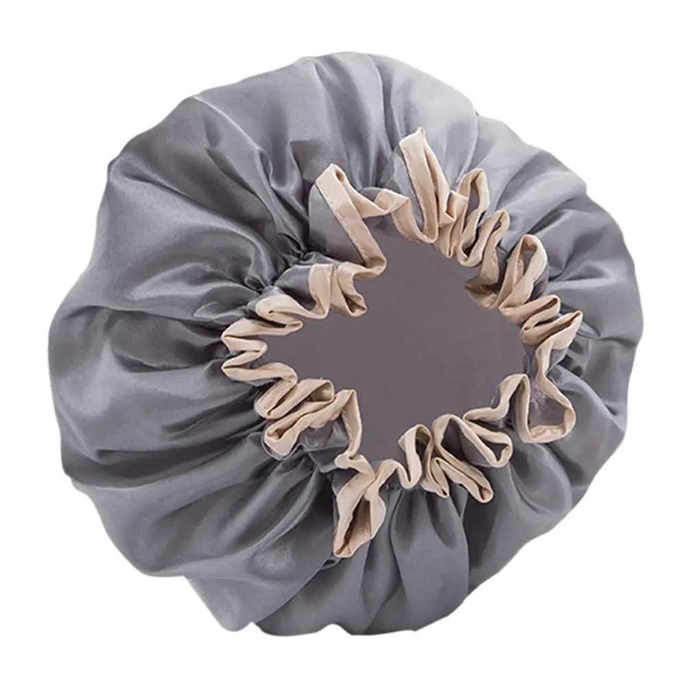 Комплект из 1 предмета; толстый Для женщин будущей матери Satin Шапки многоразовые шапочки для ванной, душа двойные шиньоны водонепроницаемая шапочка для душа Аксессуары для ванной комнаты HH4 - Цвет: Gray