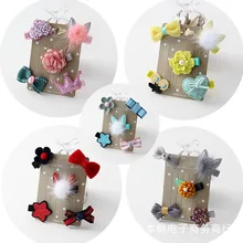 Детский набор из шести штук, пять штук в наборе, заколки из мультфильма, тканевая заколка для волос с бантом, аксессуары для волос, милая креативная заколка для маленьких девочек