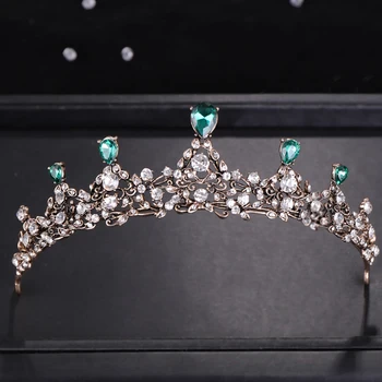 

Vintage Baroque Green Rhinestone Crystal Crown Wedding Headdress Bridal Hair Accessories Jewelry Princess Crown Queen Tiara