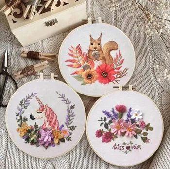 

Hot 100pcs/lot Kill time Circle Embroidery Kit Needlework Embroidery Cross Stitch kits Embroidery for Beginner DIY Art