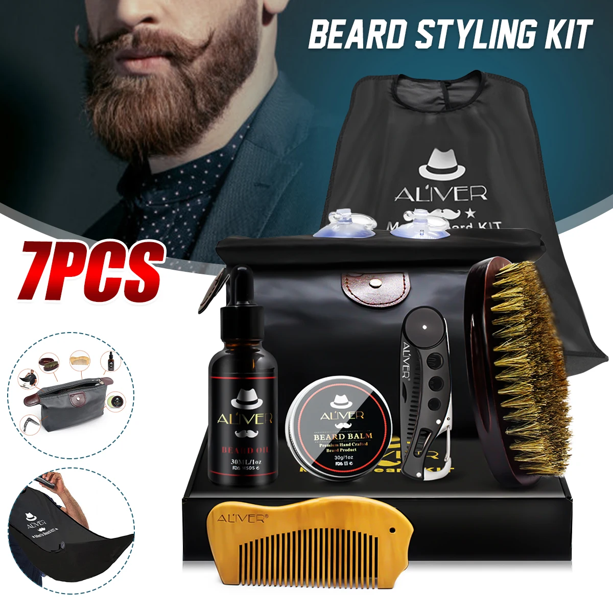 7 Pcs/set Beard Suit Beard Comb Brush Cream Oil Beard Styling Hair Growth  Care Cleaning Kit Hair Loss Products for Soft Cleanse - AliExpress Beauty &  Health