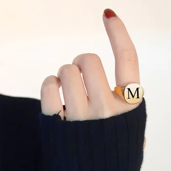 

26 Letters Rings For Women Gold Color Stainless Steel Ring Alphabet Letter Initial Round Signet Rings Finger Accessories