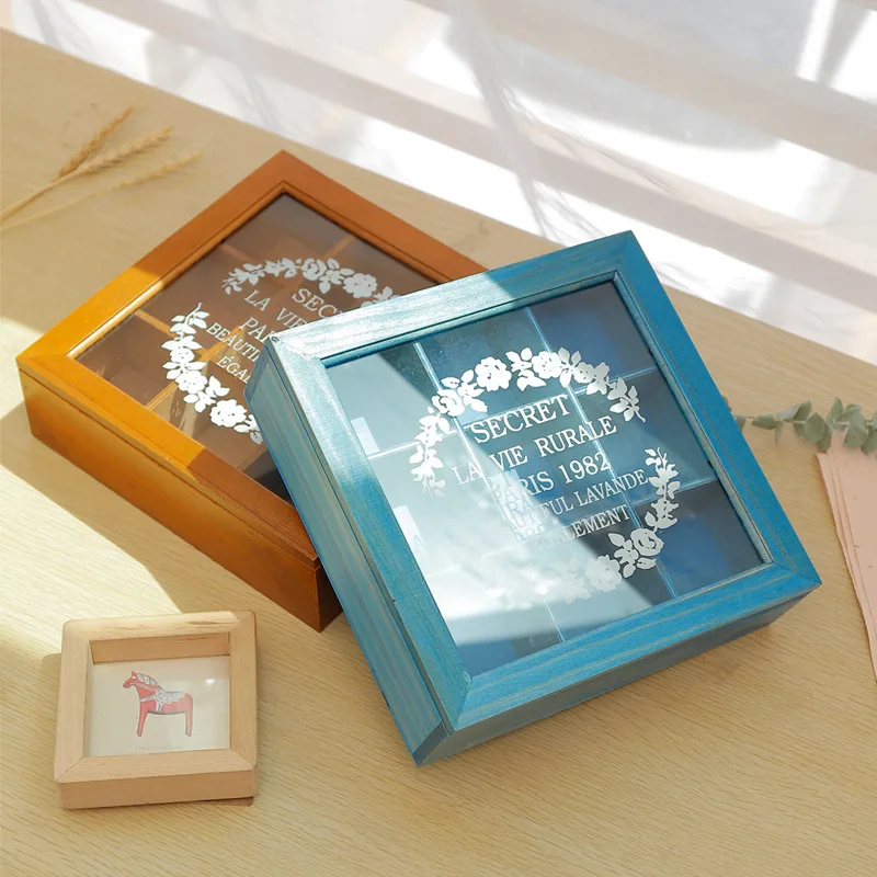 Goedkoop 9 sectie Houten Chic Thee Doos Compartimenten Container Bag Borst Opslag Spice Nieuwe Winkel Dozen Cosmetica Jewelly 24X24X7 Cm