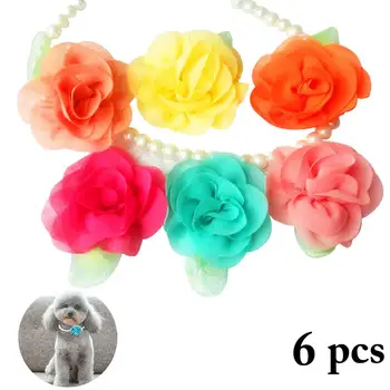 

6PCS Pet Collar Decorative Cloth Flower Fake Pearl Dog Collar Cat Collar