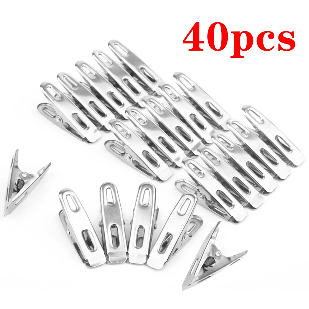 

40pcs Stainless Steel Home Storage Rack Laundry Chip Hooks Clothes Pegs Clip Clothespins Towel Chips Hook Laundry Storage Holder