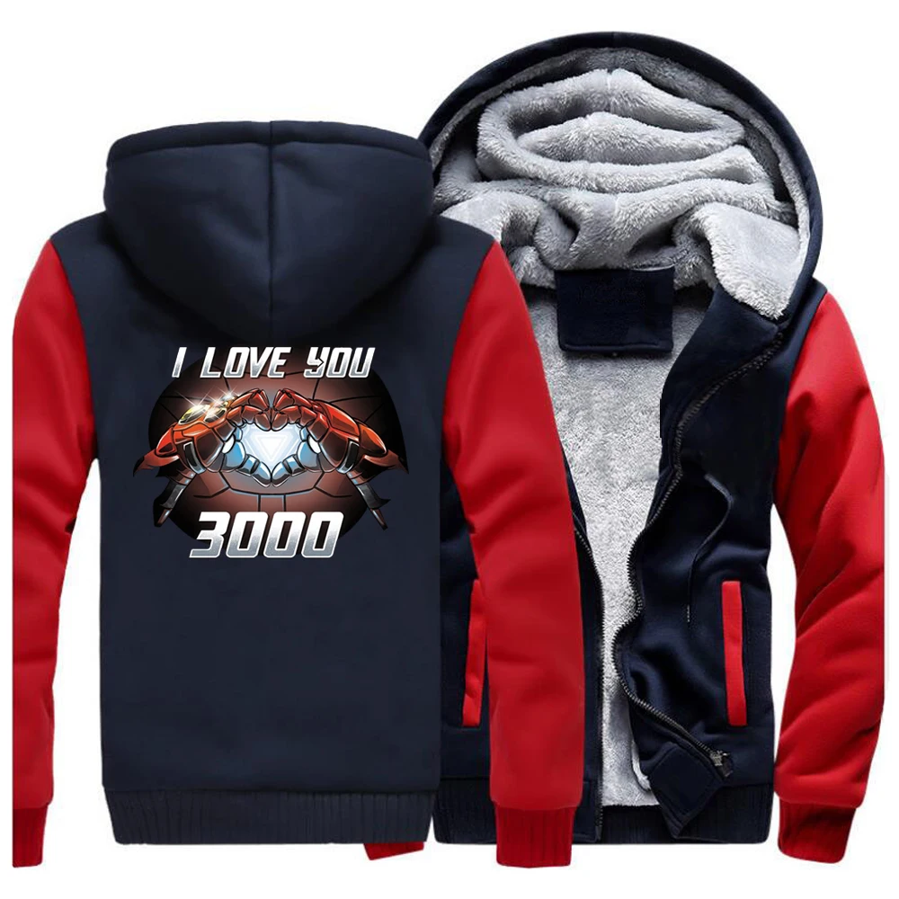 Железный человек, Мужская Толстая зимняя Флисовая теплая куртка I Love You 3000, толстовки с капюшоном супер герой Тони Старк, толстовка на молнии, пальто, куртки - Цвет: Red Dark Blue