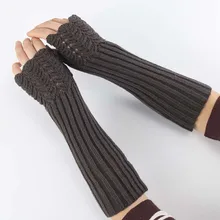1 пара, модные осенне-зимние теплые женские и мужские перчатки, одноцветные теплые длинные перчатки, мягкие вязаные варежки без пальцев