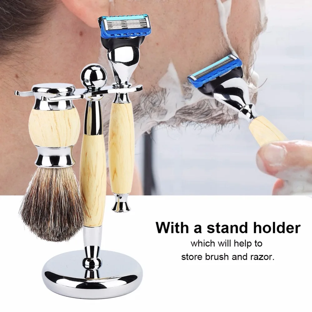Men's Beard Shaving Set Safety Razor Brush Stand Rack Holder Kit