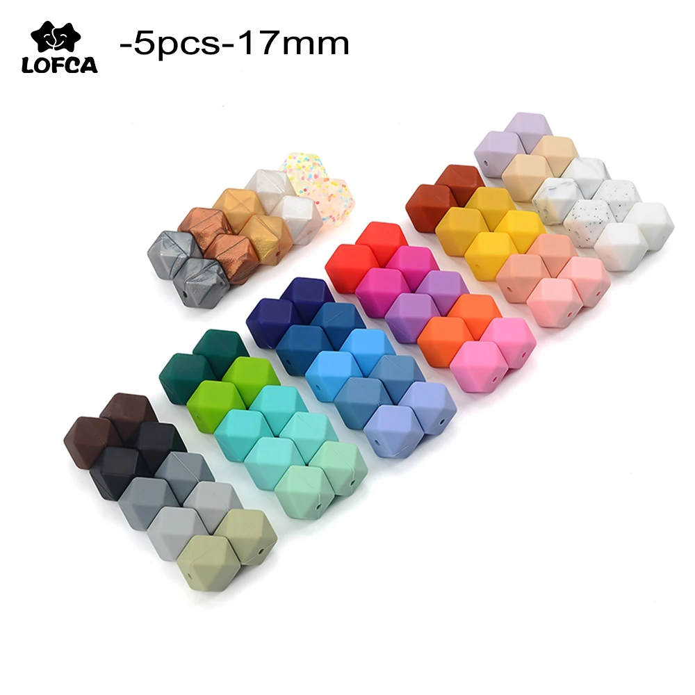 

LOFCA 5pcs Silicone Beads 17mm Hexagon BPA Free Food Grade Silicone Baby Teething Toy Baby Teether Nursing Pacifier Clip Necklac