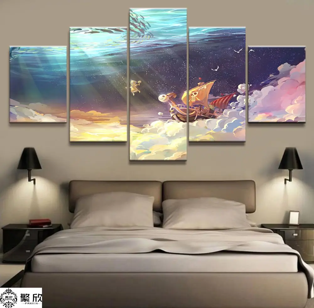 

5 Panel ONE PIECE Animation Canvas Printed Painting For Living Room Wall Art Decor Picture Artworks Modern Poster