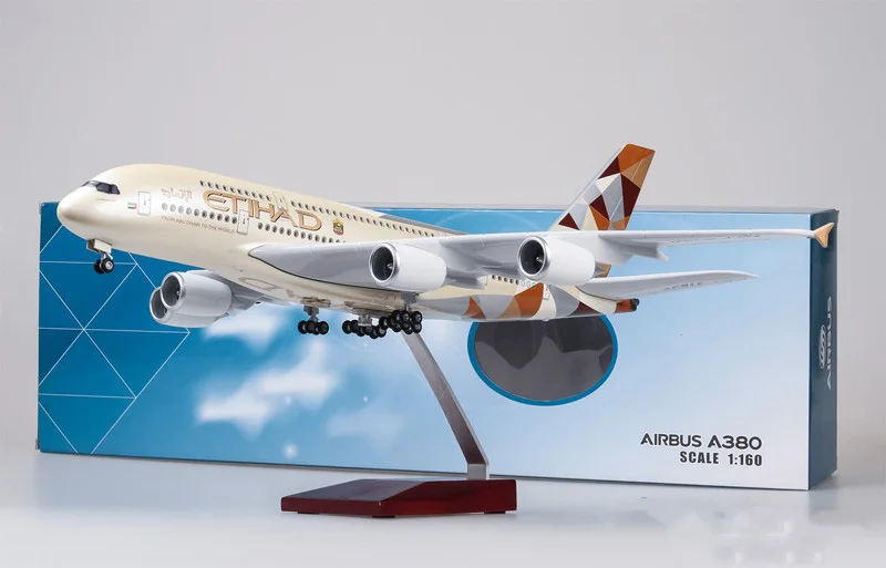 1/160 весы, модель самолета Аэробус A380 ETIHAD авиакомпании с светильник литой колесный Пластик Смола самолет Детский подарок