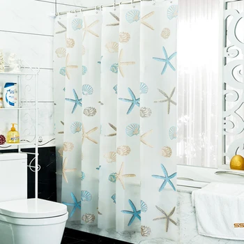 

Eco-friendly Protection PEVA Mildew Waterproof Bathroom Starfish Shower Curtain Bathroom Curtain with Hooks Bathroom Supplies