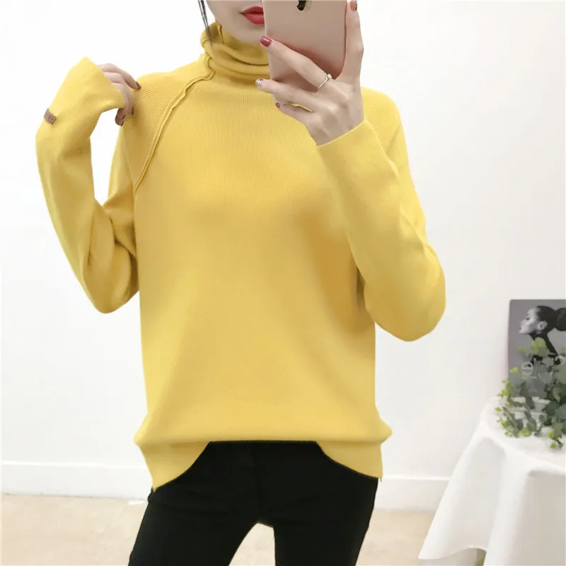 

2019 Turtleneck Women Sweater Warm Female Jumper Thick Autumn winter Sweaters Knitted Pullover long sleeveTops yellow blue white