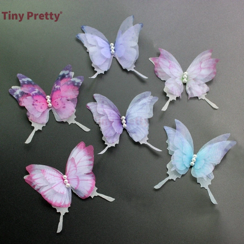 

10PCS 4-layer Swallowtail Butterflies w/ Imitation Pearls Handmade Organza Butterfly Accessory for Wedding Bridal Hair Jewelry