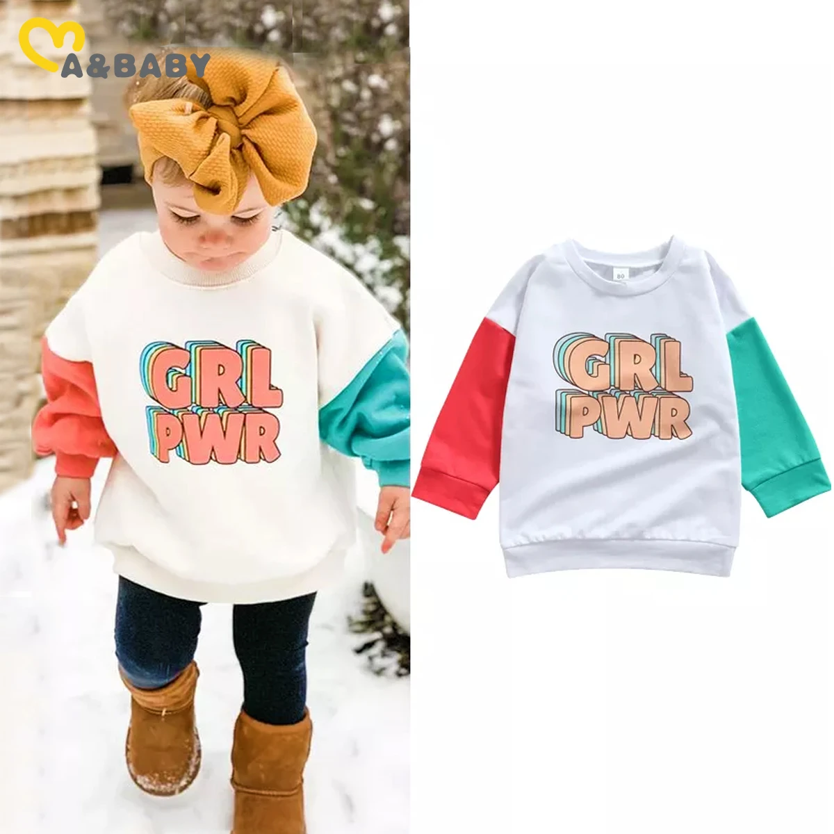 Ma&Baby 1-6Y Autumn Kids Baby Girls Sweatshirt GRL PWR Letter Printed Long Sleeve Pullover Tops Causal Children Clothes DD40 baby hooded shirt