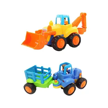 

2Pcs Inertial Cars Engineering Vehicle Toys Funny Delicate Kids Mini Car Toys (Tractor Bulldozer 1 Each)