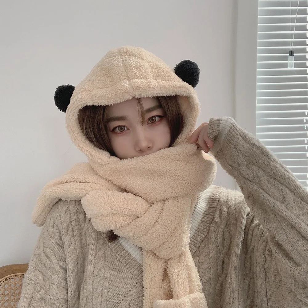 New Winter Plush Hat Scarf Gloves Set 
