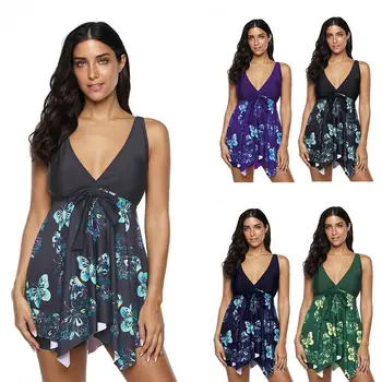 

High Waist Swimwear Bikini Set Women Butterfly Print V-neck Two Piece Swimsuit Beach Tankini Bathing Suit Maillot De Bain Femme