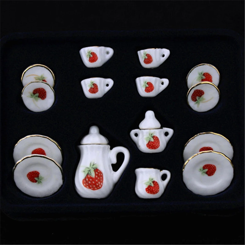 SC0170 15pcs Tea Cup Set 19 PatternsMiniature Kitchen Dollhouse Dining Porcelain Tea Set Dish Cup Furniture Toys Dollhouse Accssories - Цвет: SC0170