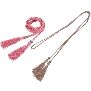 

2 Pcs Woven Tassel Belt Knot Decorated Waist Chain Waist Rope-Pink & Apricot