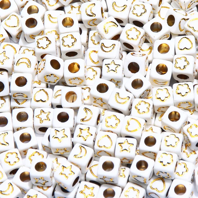 7mm White And Gold Mixed Letter Acrylic Beads Round Flat Alphabet Loose Beads For Jewelry Making Handmade Diy Bracelet Necklace B08104 6mm