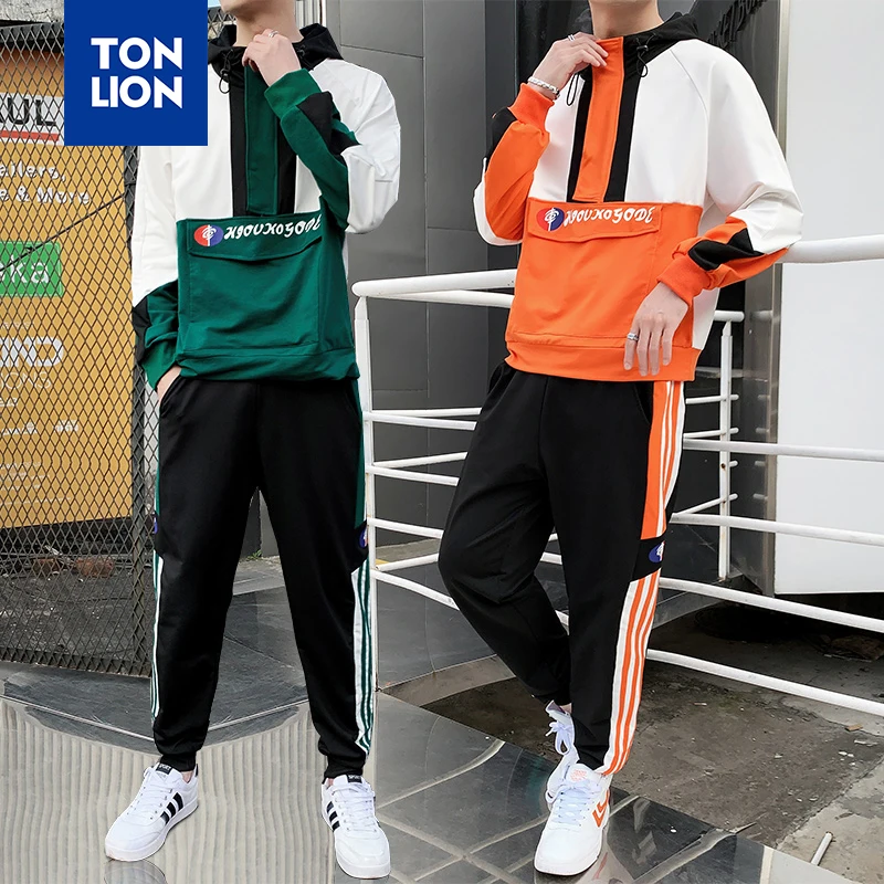

TONLION Tracksuit Men Casual Mens Set Clothing Fashion Sportswear Men's Suit Sets Hooded Pullovers Jacket Set Men Clothes 2020