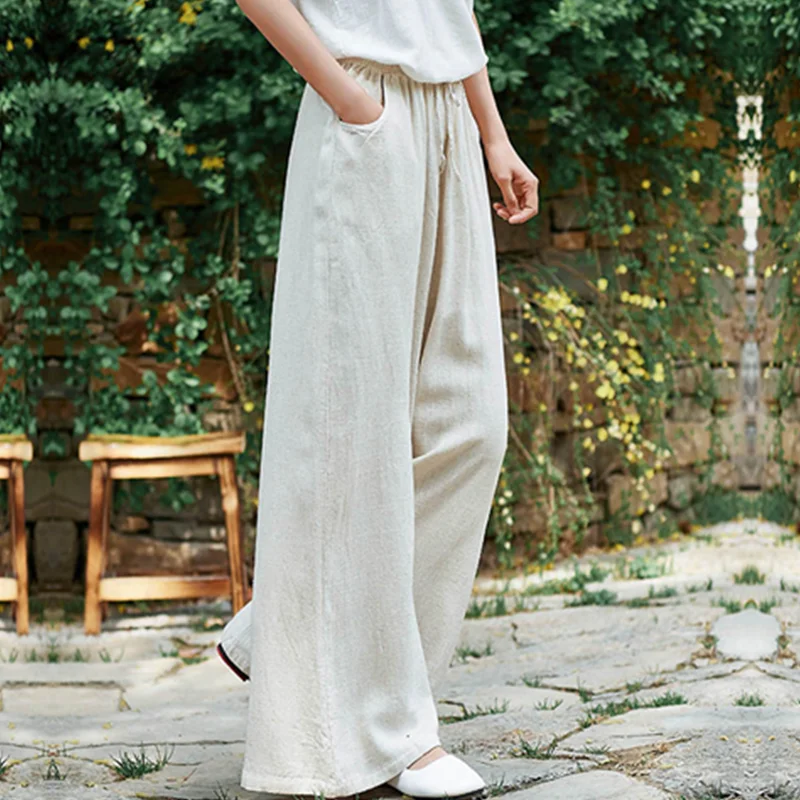 Vintage Yoga Clothes Cotton Linen Women High Waist Pants Baggy Loose Large Oversized Size Women's Cargo Trousers Wide Leg