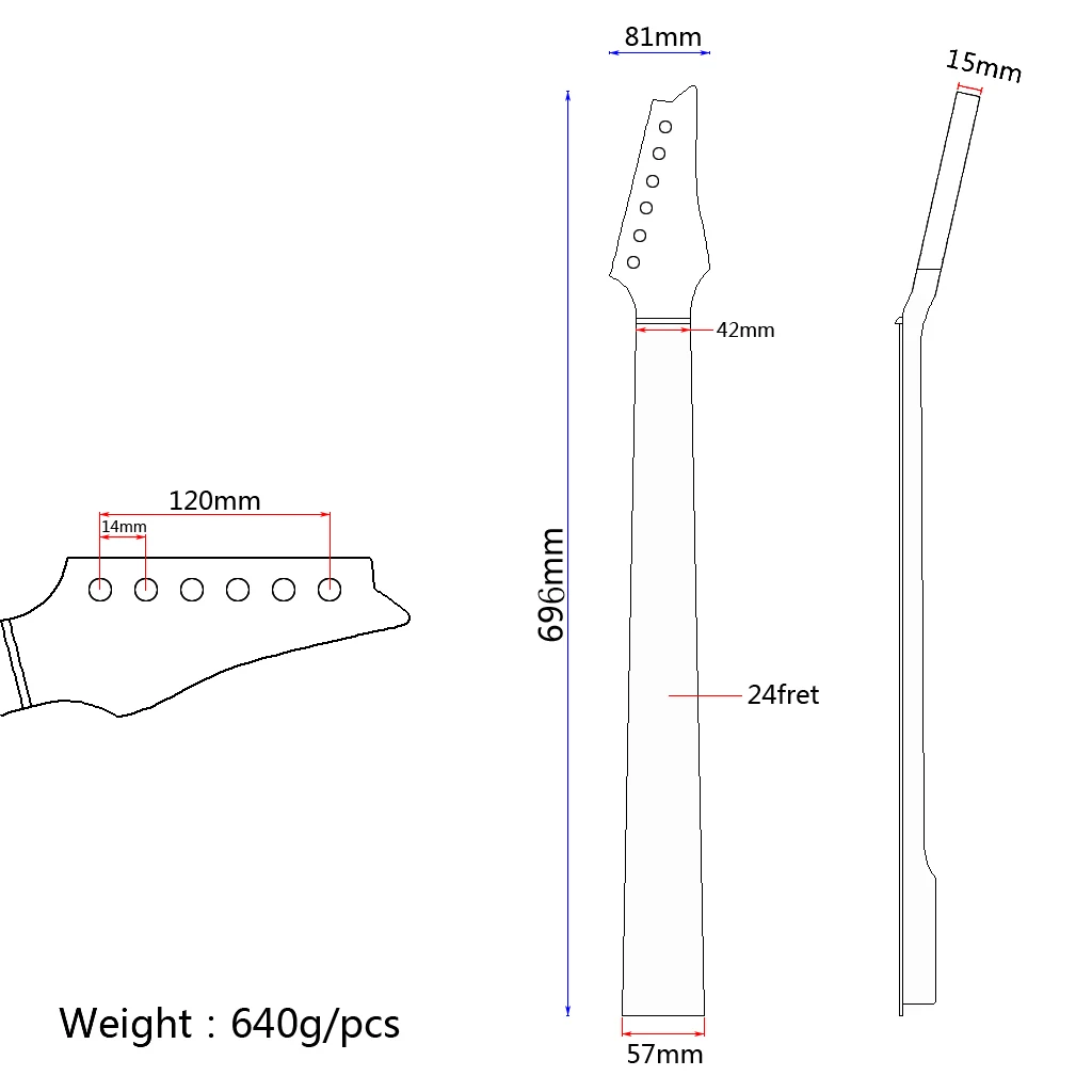 Electric Guitar Neck Maple Head Rosewood Fretboard 24 Fret for IBZ Parts Replacement Black