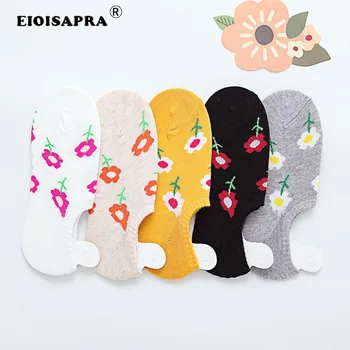 

Lovely Little Flower Socks Women Cotton Casual Antiskid Silicone Invisible Socks Comfortable College Style Candy Color Ship Sock