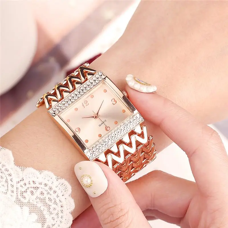 

Drop Shipping New Hot Selling Square Wrist Watches for Women Stainless Steel Gold Female Watch Diamond Wristwatch Wrist Watch