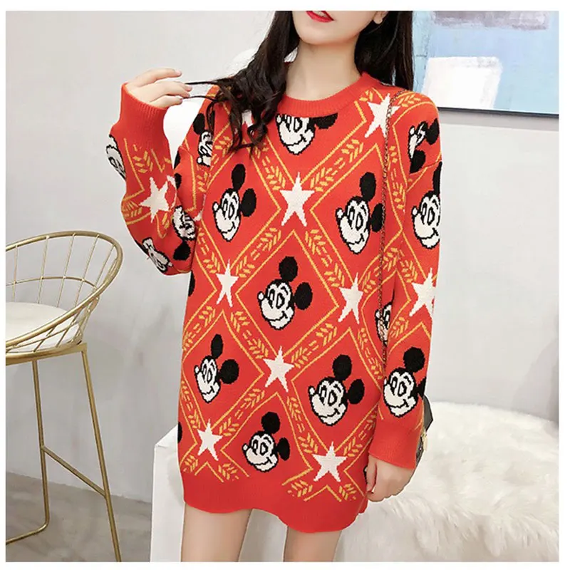 DISIMAN autumn winter cartoon plus size harajuku long sleeve knit sweater women high quality loose cute sweater pullover women