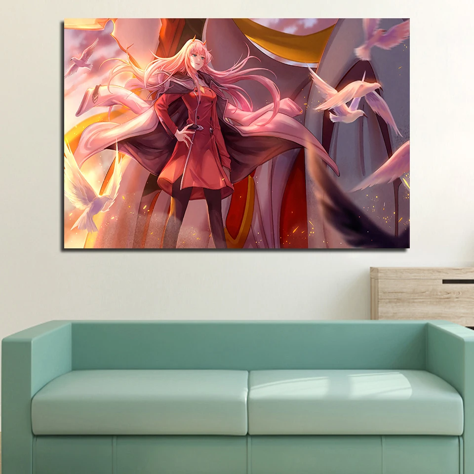 Настенные художественные Аниме Холст домашний декор Zero Two Darling In The Franxx живопись HD