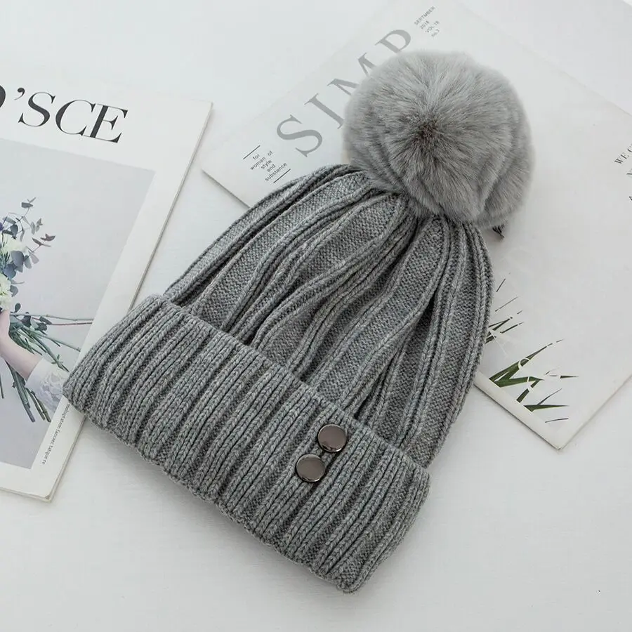 Высококачественные вязанные шапочки Skullies Beanies с заклепками, женские теплые мягкие кашемировые шерстяные шапочки, шапки на осень и зиму, Новинка - Цвет: gray