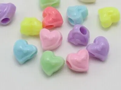 

100 Mixed Pastel Color Acrylic Puffy Heart Pony Beads 12mm for Kids Craft Kandi