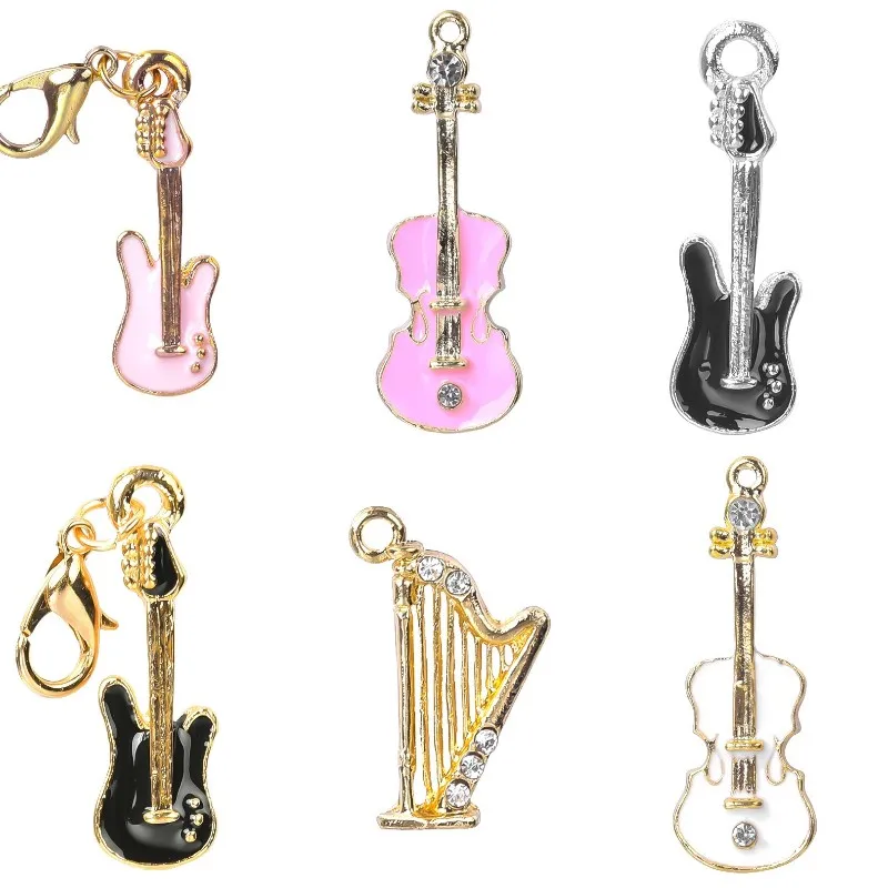 20PcsMusicInstrumentCuteGuitarHarpCharmsPinkViolinPendantFor