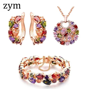 

zymHot selling brand water drop three piece set high quality zircon European and American suit fashion lady luxury jewelry set