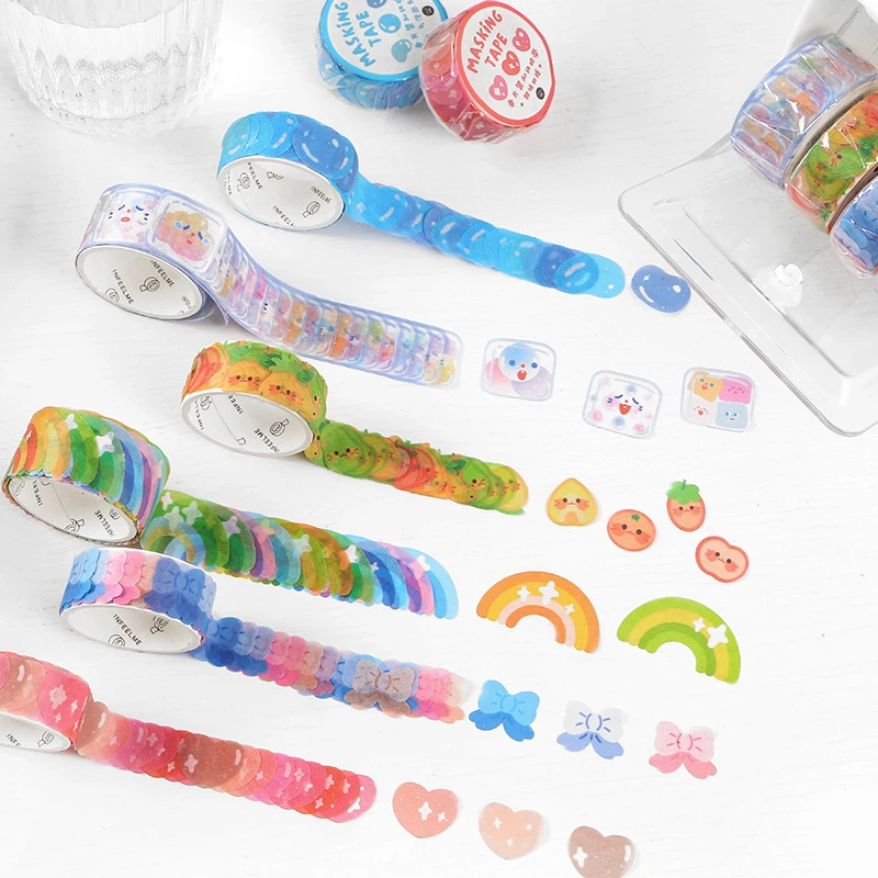 100 Uds caramelo Kawaii etiqueta engomada del Scrapbooking Washi cinta Arco Iris arco diario Material de bricolaje cinta papelería suministros diario decorativo