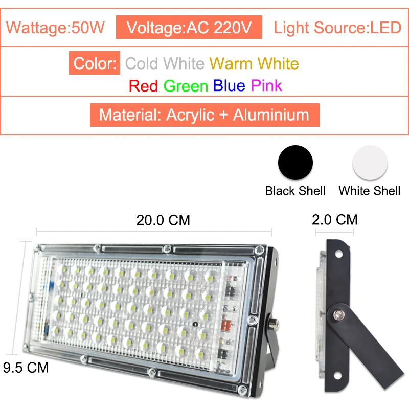 = K) = 2 шт. Светодиодный прожектор светильник 50 Вт 100 Вт RGB прожектор светильник IP65 Водонепроницаемый открытый уличный пятно света Светодиодный светильник Настенный отражатель светильник ing сад точечный светильник
