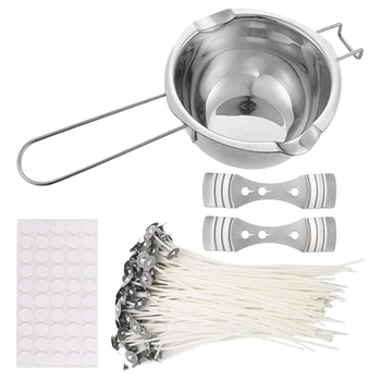 

203Pcs DIY Candle Making Kit Double Spouts Boiler Pot Candle Wicks Candle Wicks Sticker and 3-Hole Candle Wicks Holder
