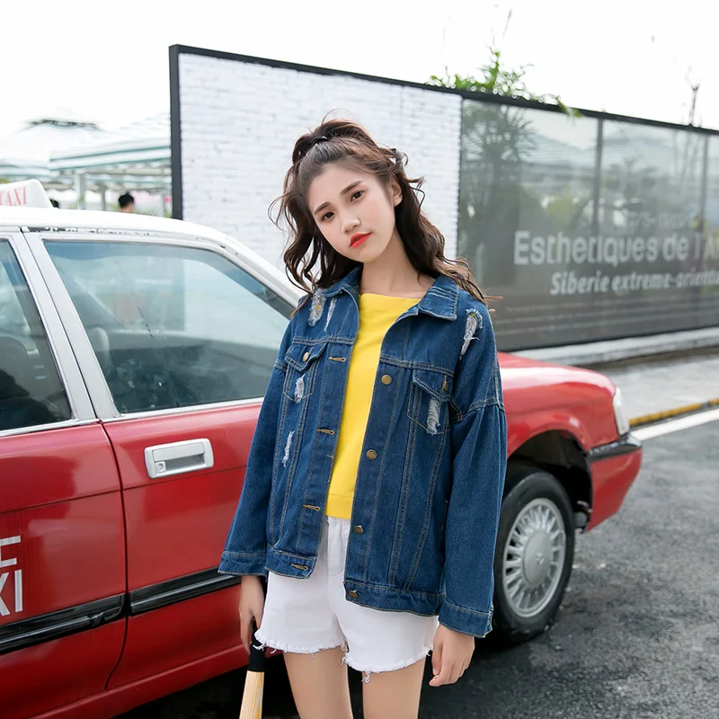 

2020 Spring And Autumn New Style Female Jeans Coat Students with Holes Harajuku Wind BF Korean-style Fashion Loose-Fit Jacket
