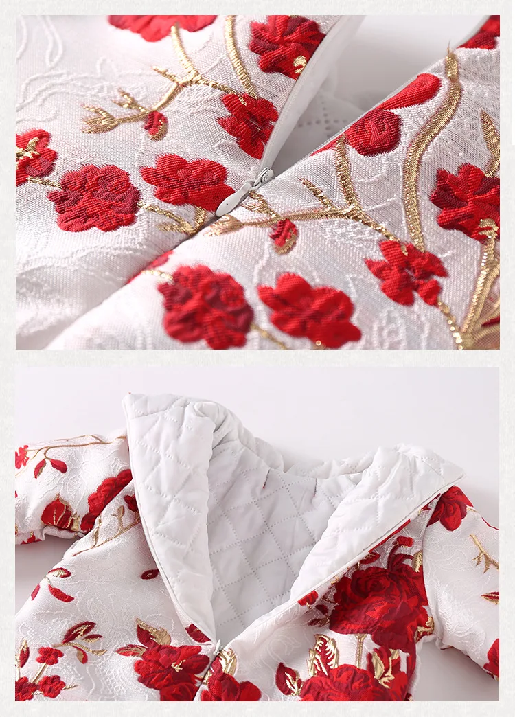 Детское пальто Cheongsam в китайском стиле с пионами; костюм Tang; детское осенне-зимнее платье с длинными рукавами; плотные платья для девочек; одежда на год