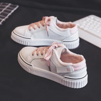 pink low Новинка года; зимние женские кроссовки с меховой подкладкой; цвет белый, розовый; Повседневная обувь; теплая кожаная водонепроницаемая обувь с плюшевой подкладкой и высоким берцем для девушек - Цвет: pink low